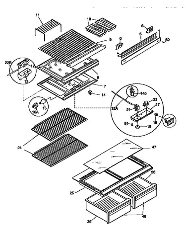 Shelves and divider block