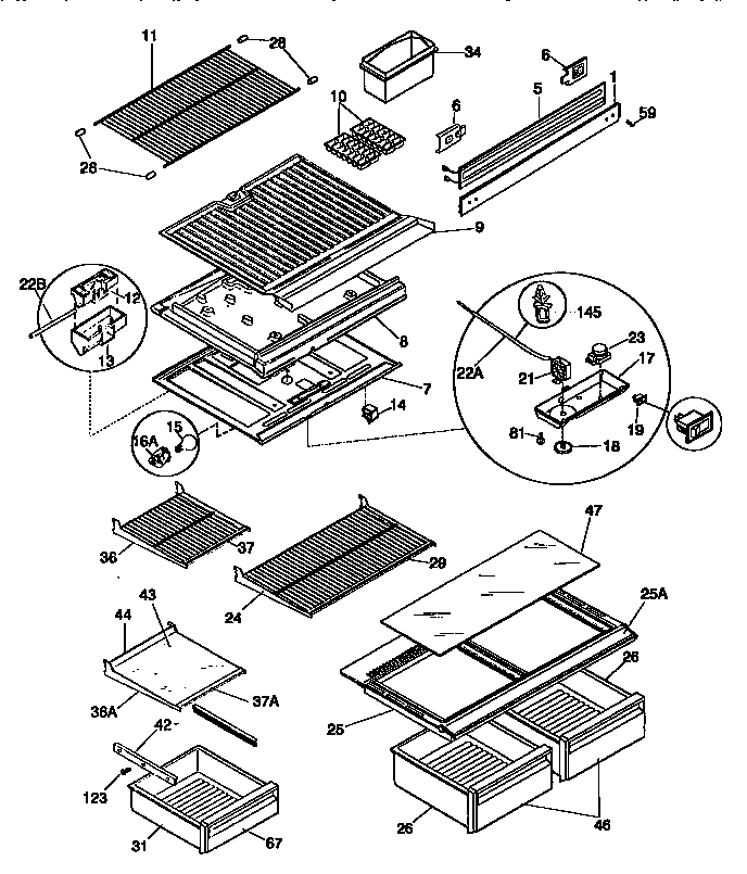 Shelves and divider block