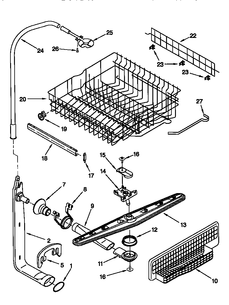 Upper dishrack water feed parts