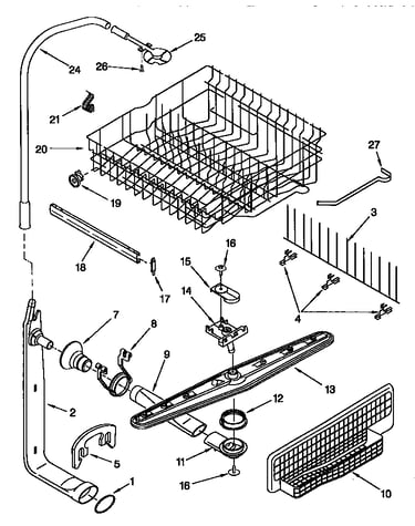 Upper dishrack and water feed