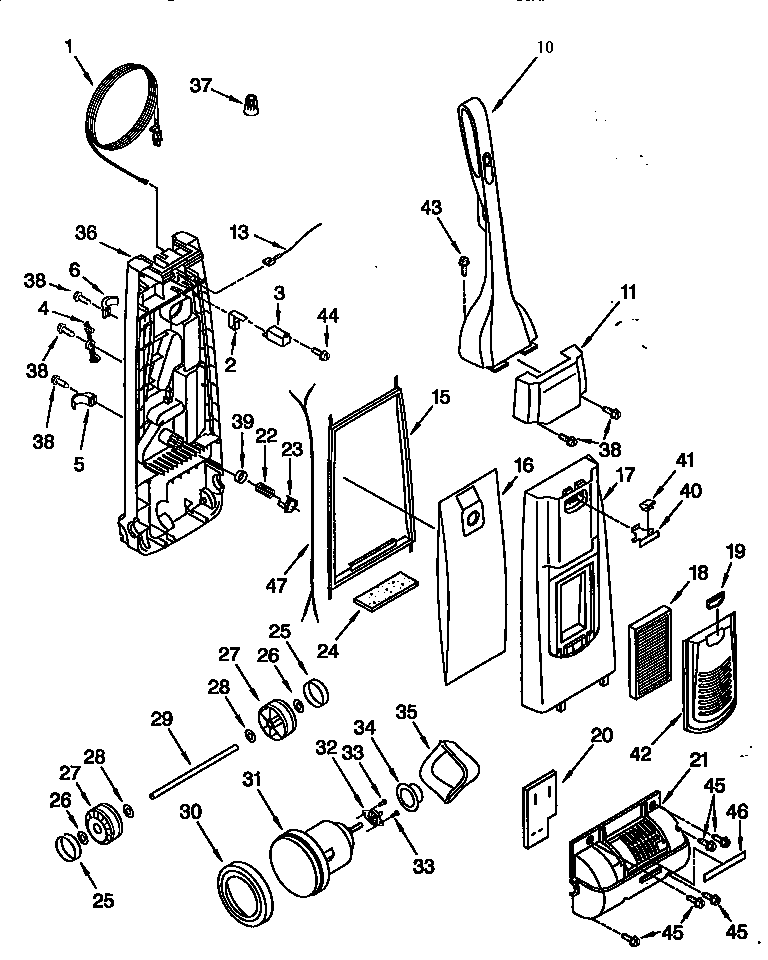 Dust compartment and motor parts