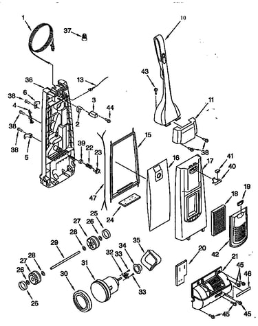 Dust compartment and motor parts
