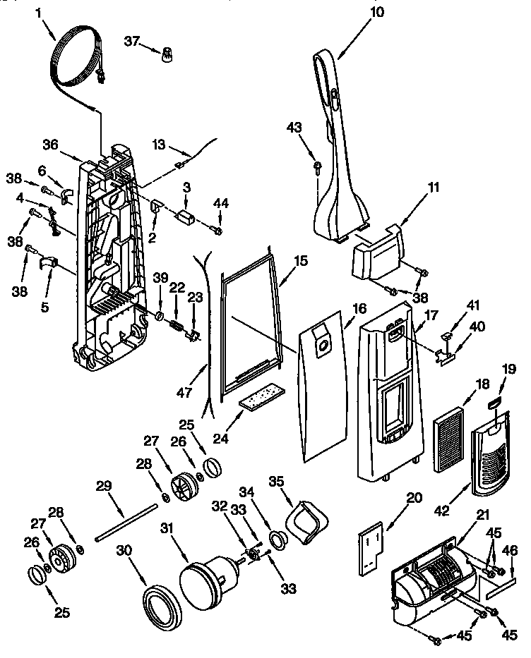 Dust compartment and motor parts