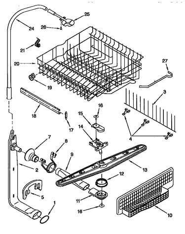 Upper dishrack and water feed