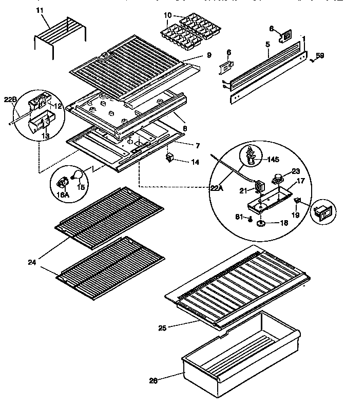 Shelves and divider block