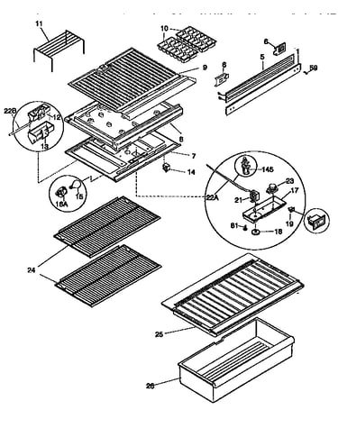 Shelves and divider block