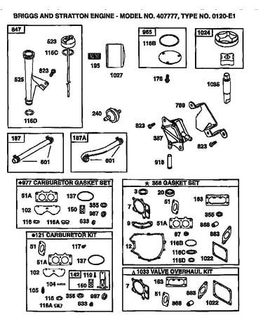 Dip stick tube assembly, gasket set, carburetor kit