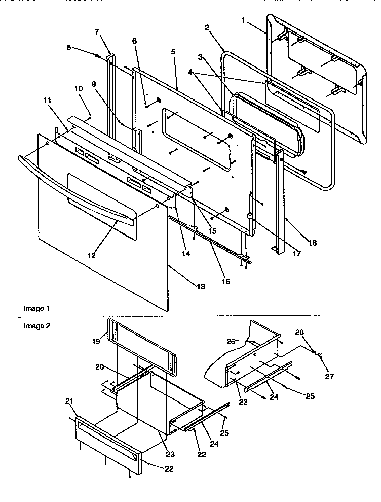 OVEN DOOR AND STORAGE DOOR