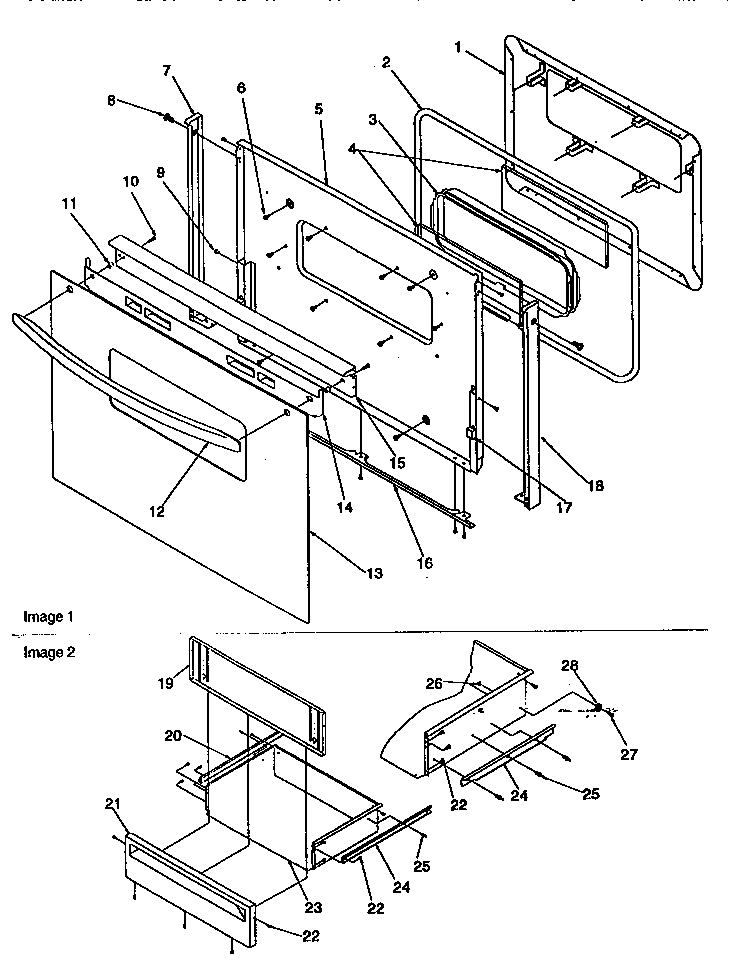 Oven door and storage door