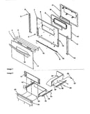 Oven door and storage drawer
