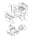 Oven door and storage drawer