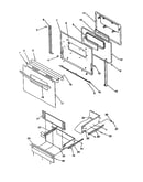 Oven door and storage drawer