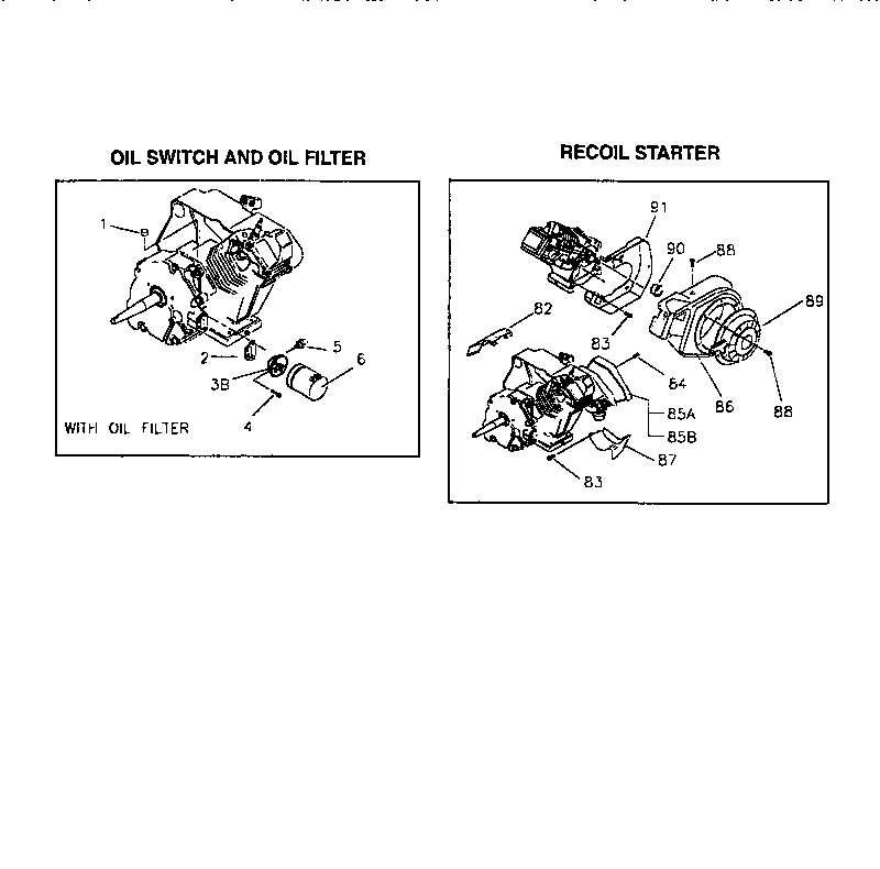 Oil switch/filter and recoil starter