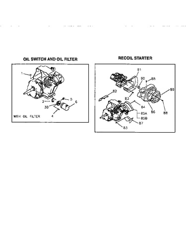 Oil switch/filter and recoil starter