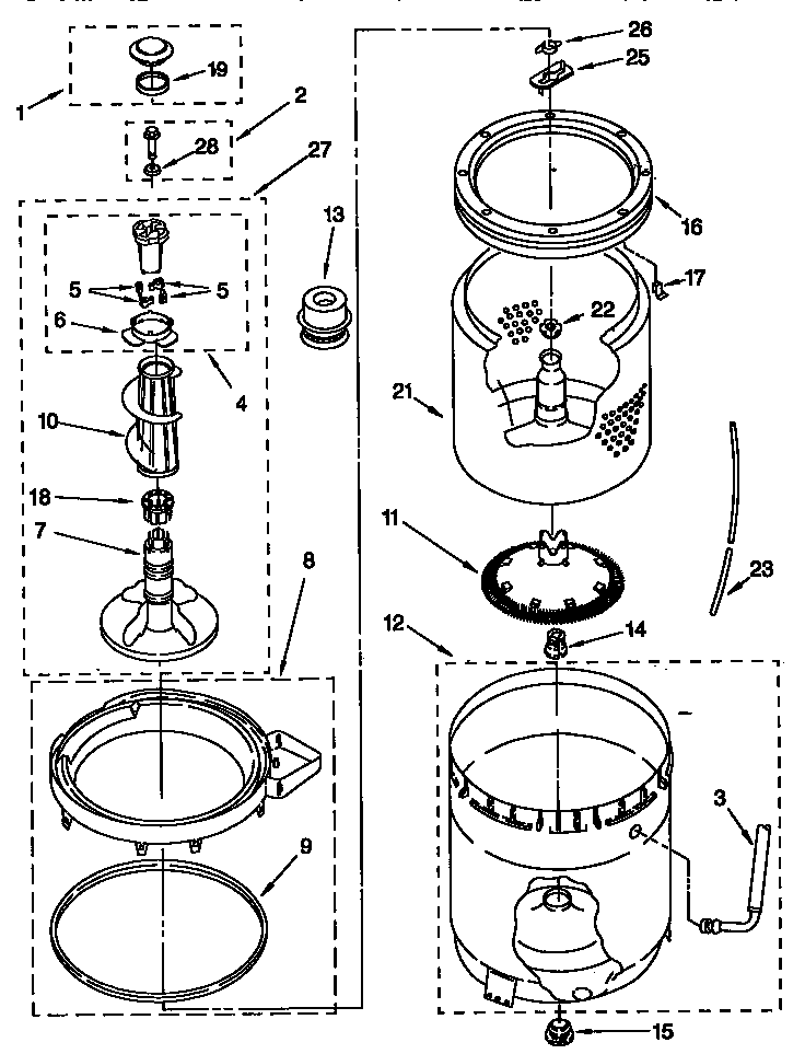 Agitator, basket and tub
