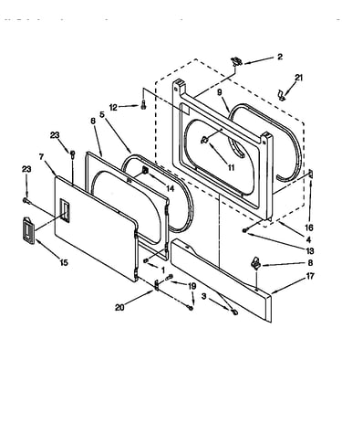 Dryer front panel and door