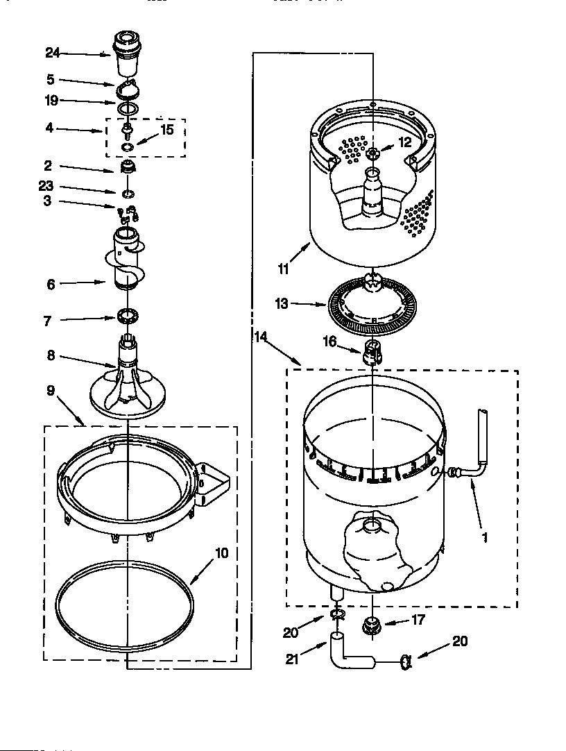 AGITATOR, BASKET AND TUB