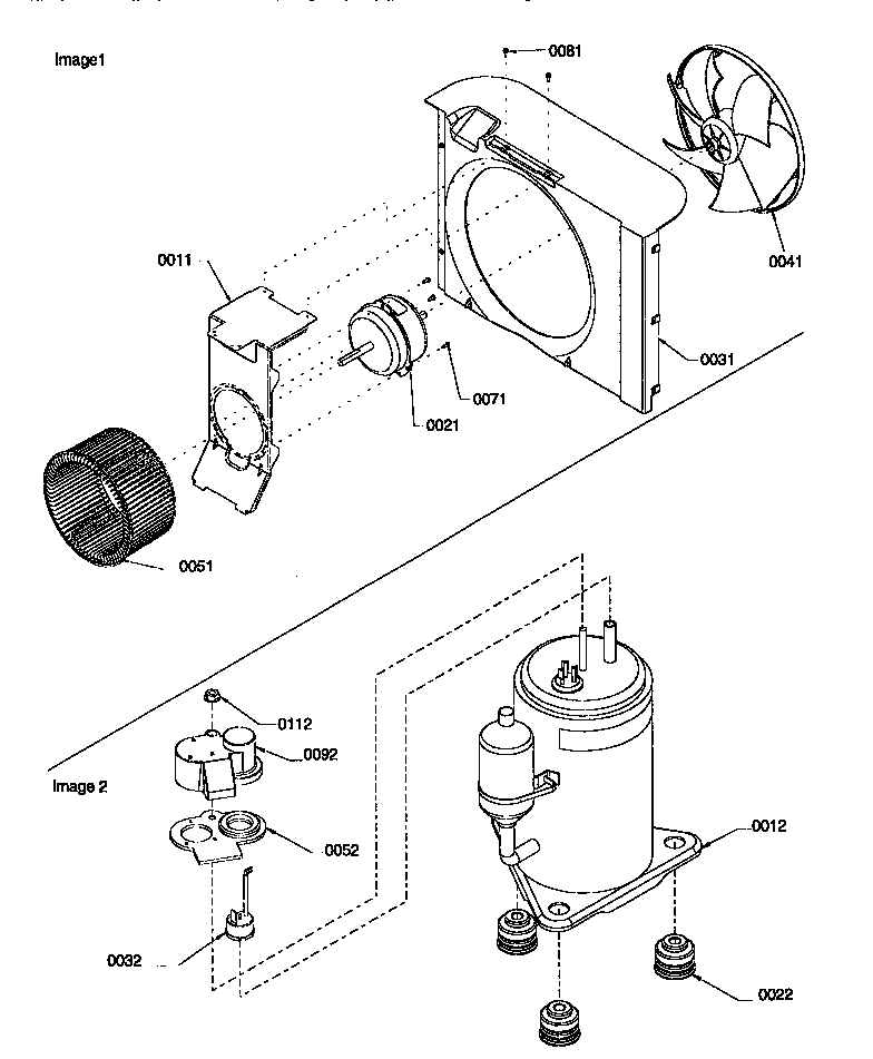 Fan motor assembly/compressor assembly