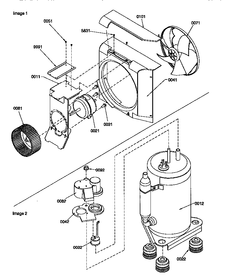 Fan motor/compressor assemblies