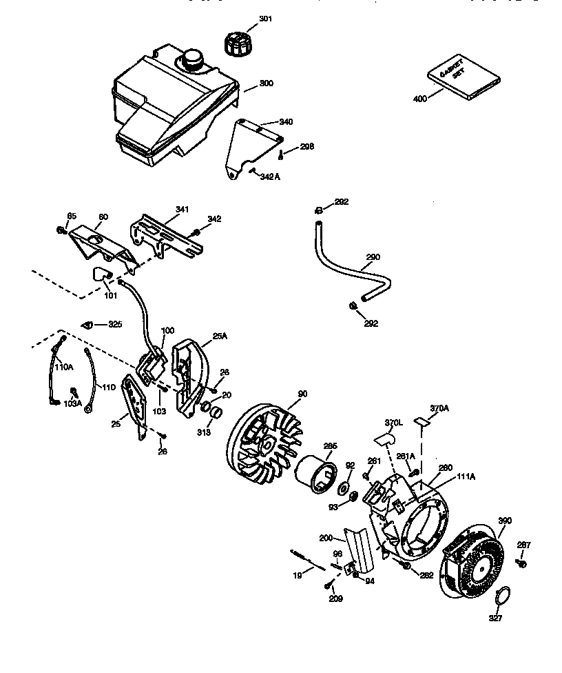 Fuel tank and flywheel assembly