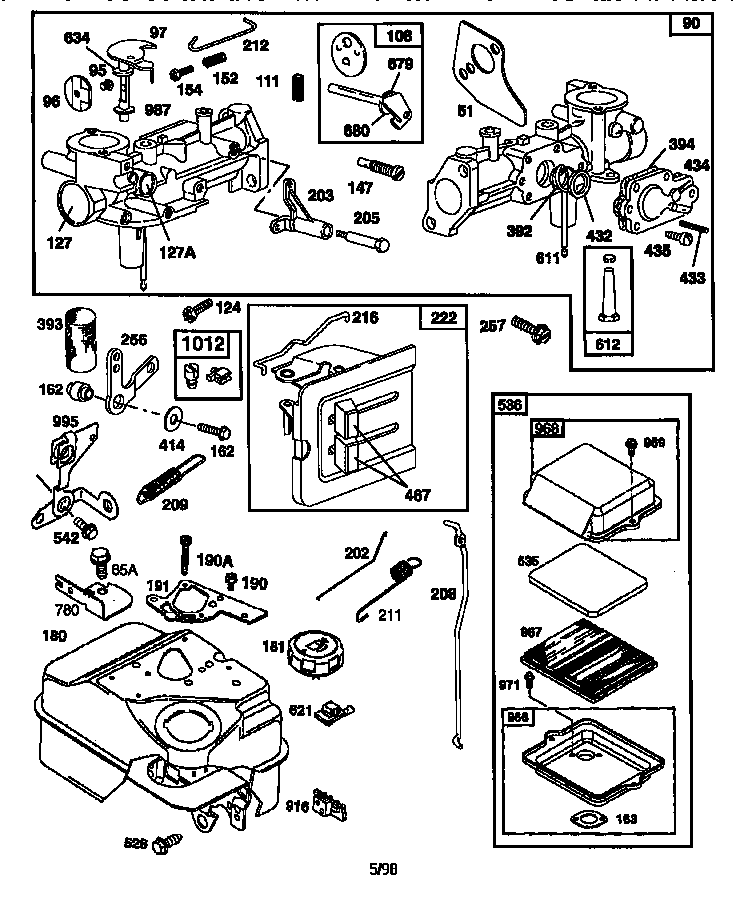 CARBURETOR, AIR CLEANER, AND FUEL TANK ASSEMBLY