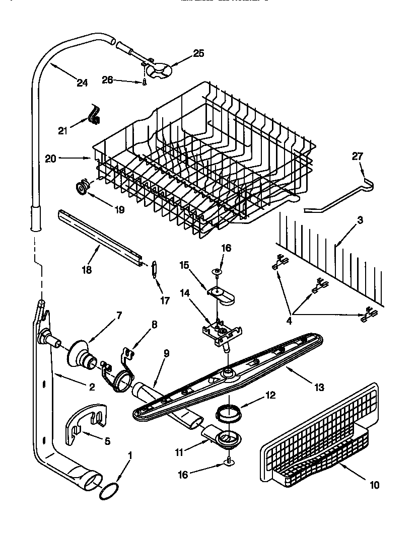 Upper dishrack and water feed