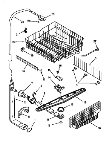 Upper dishrack and water feed