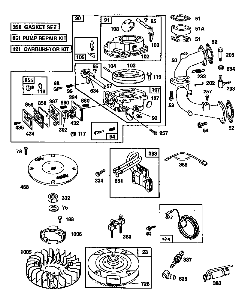 FLYWHEEL ASSEMBLY AND CARBURETOR ASSEMBLY