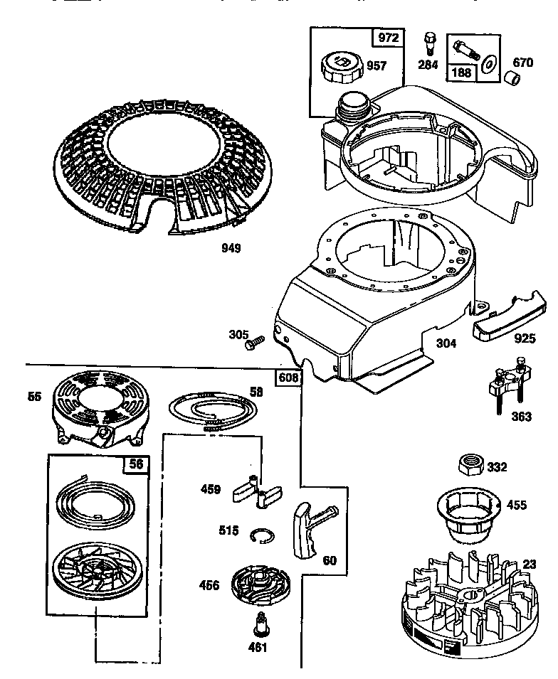 REWIND STARTER AND BLOWER HOUSING