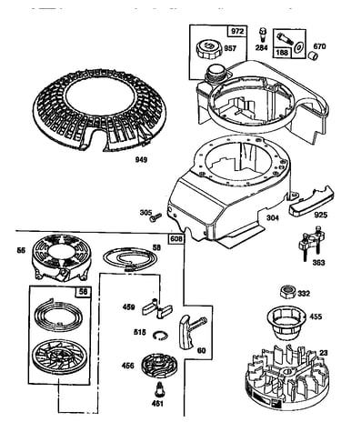 Rewind starter and blower housing