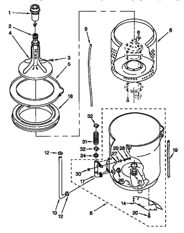 Agitator, basket and tub