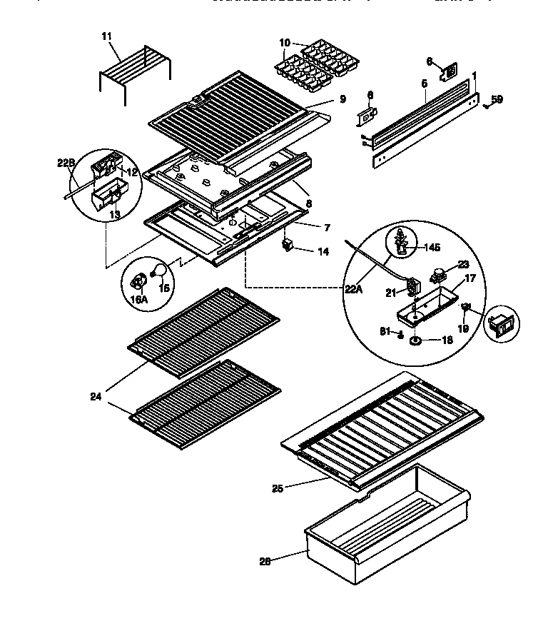 Shelves and divider block
