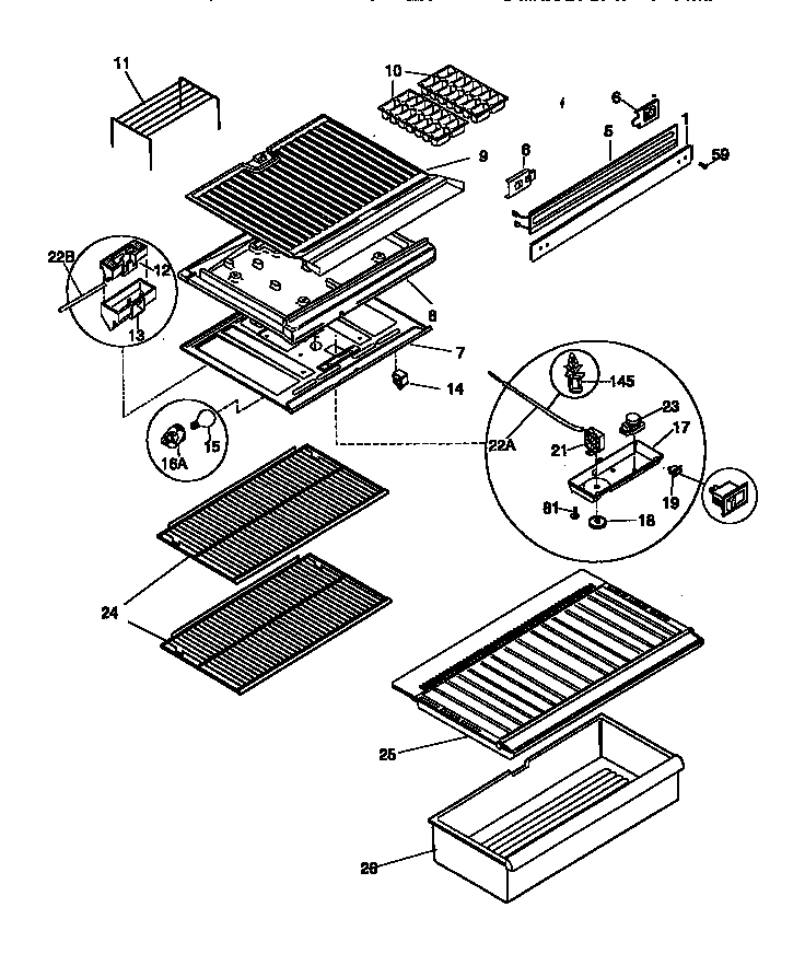 Shelves and divider block