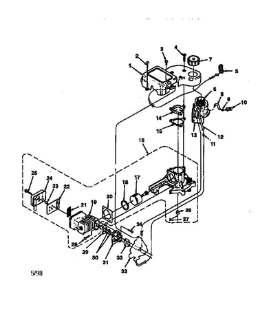 Fuel tank, muffler, carburetor