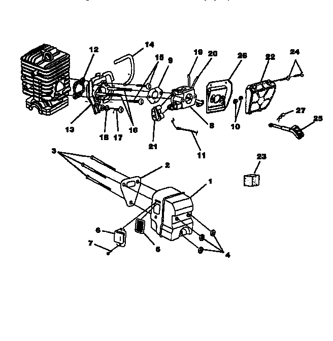 Carburetor, muffler, air filter