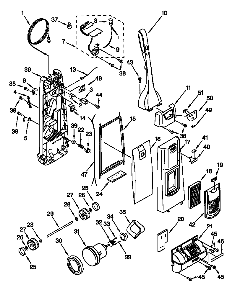 Dust compartment and motor
