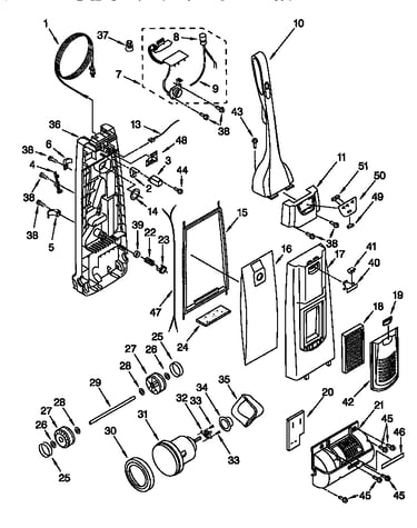 Dust compartment and motor