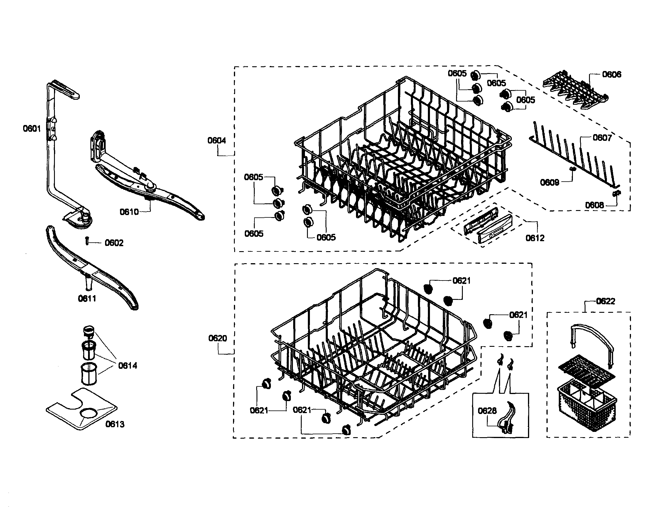 Spray arm/racks