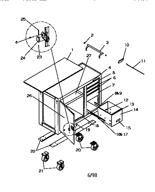 40" 5 DRAWER BALL BEARING CART