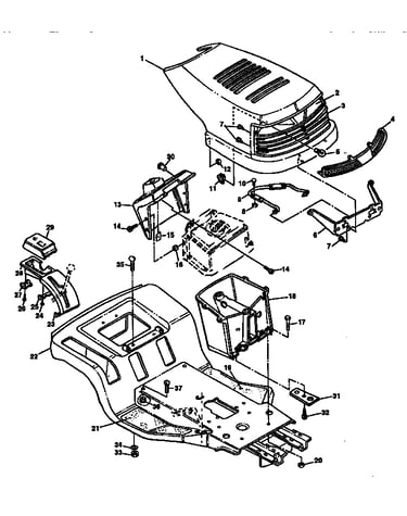 Hood, frame, instrument panel