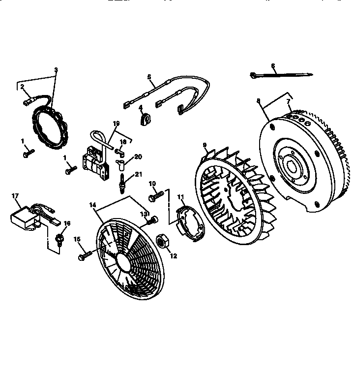 Flywheel, screen, engine electrical