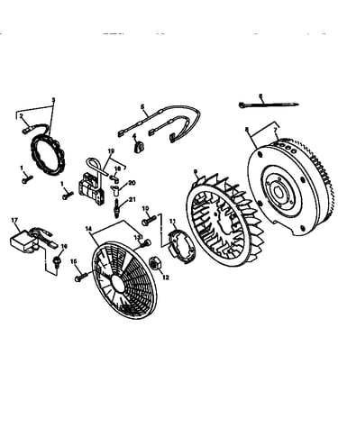 Flywheel, screen, engine electrical