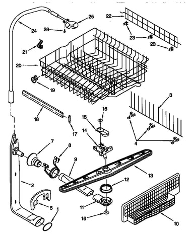 Upper dishrack and water feed