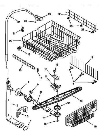 Upper dishrack and water feed