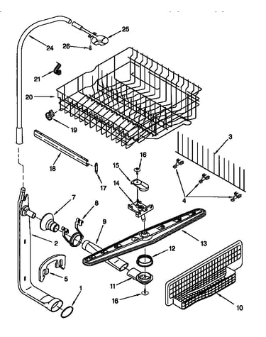 Upper dishrack and water feed