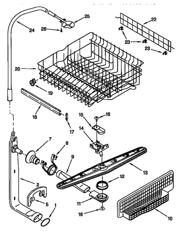 Upper dishrack and water feed