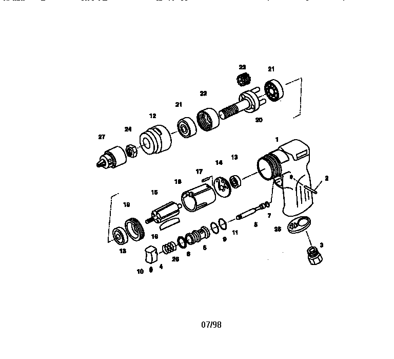 Pneumatic 3/8" pistol grip drill