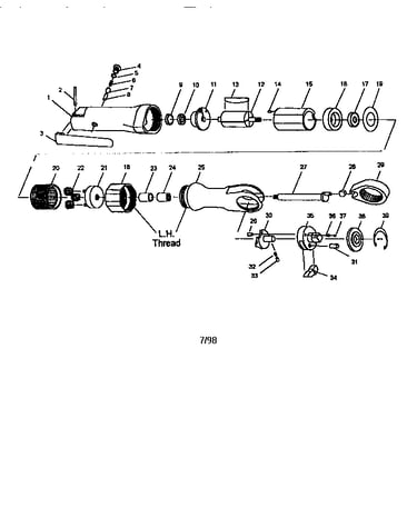 Pneumatic 3/8" ratchet wrench