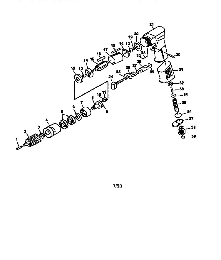 Pneumatic reversible pistol drill
