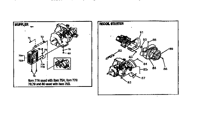 Muffler and recoil starter